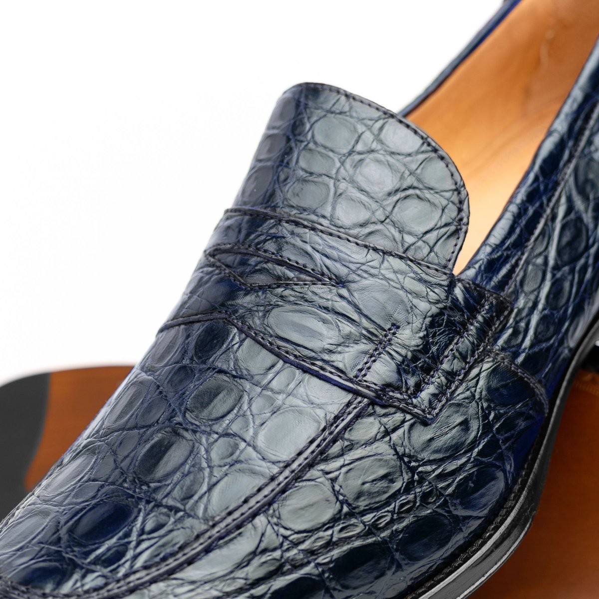 11 - 201 - Nvy Roma Crocodile Penny Loafer, Navy Shop by Zelli Italia – Don't Panic Shoes