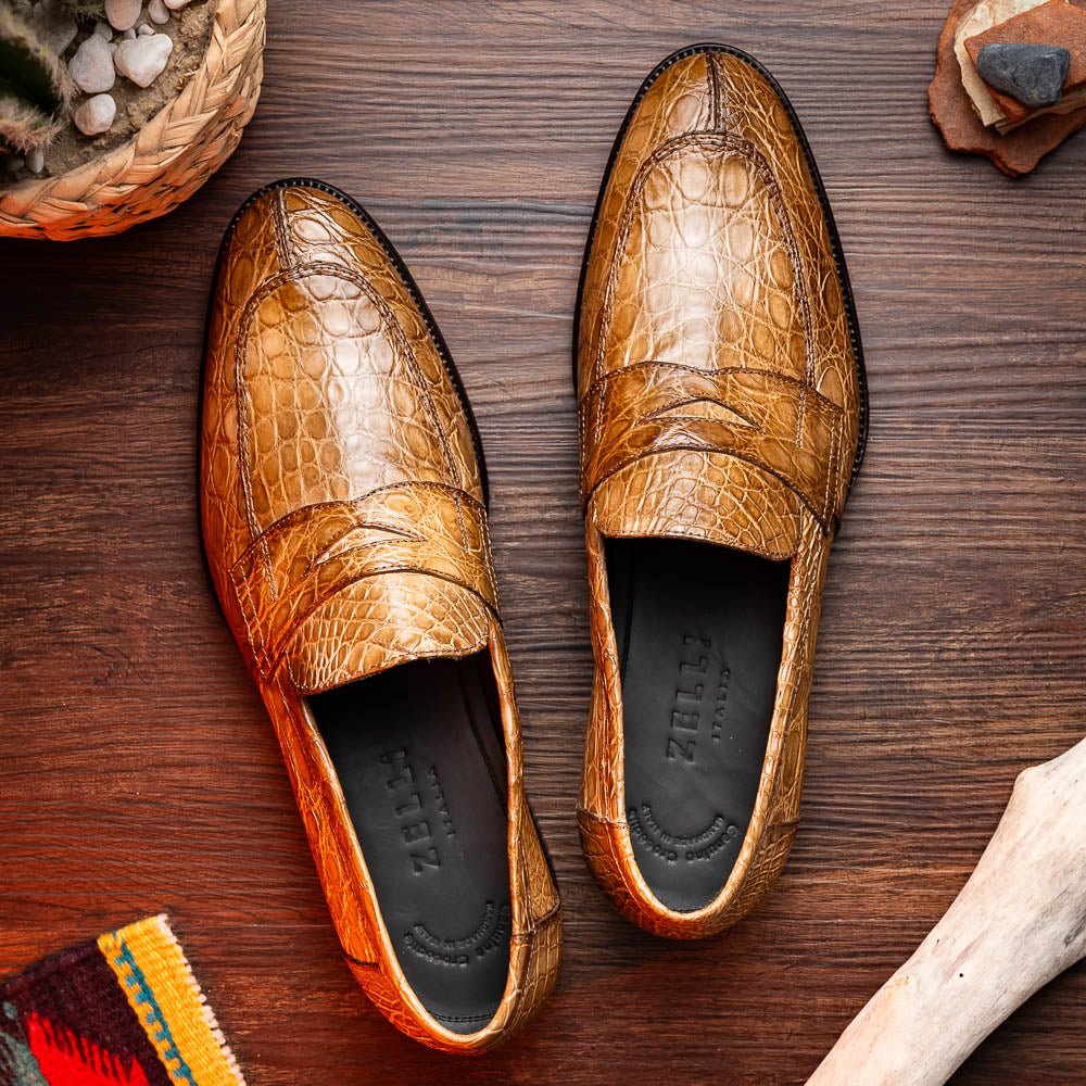 11 - 201 - Tpe Roma Crocodile Penny Loafer, Taupe by Zelli Italia – Don't Panic Shoes