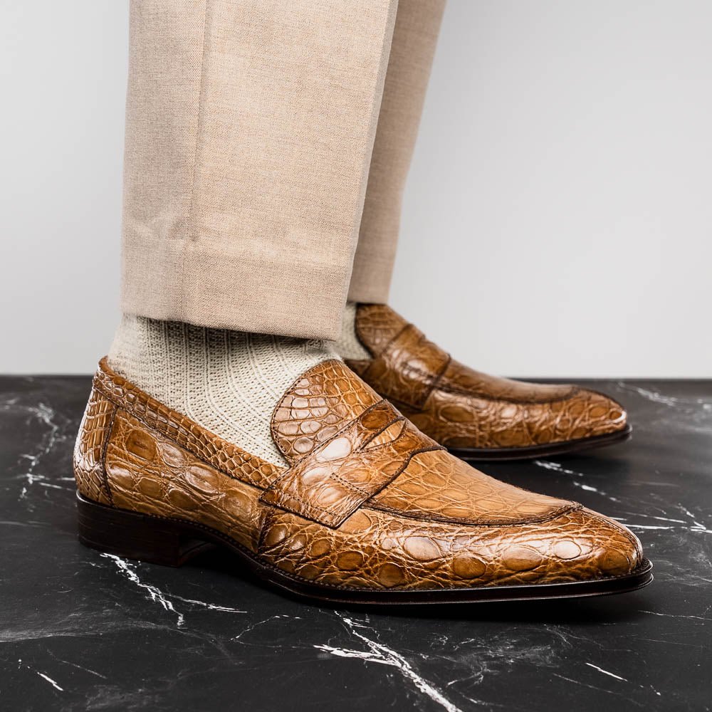 11 - 201 - Tpe Roma Crocodile Penny Loafer, Taupe by Zelli Italia – Don't Panic Shoes