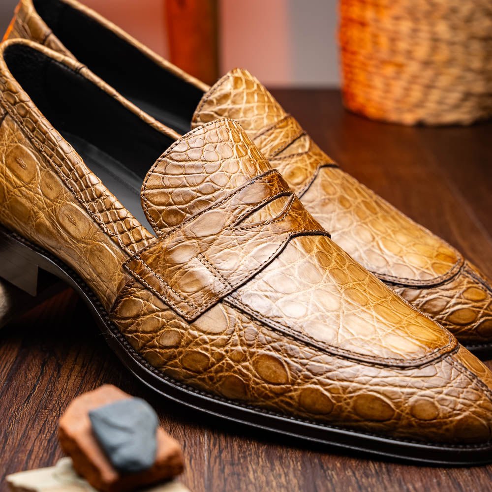 11 - 201 - Tpe Roma Crocodile Penny Loafer, Taupe by Zelli Italia – Don't Panic Shoes