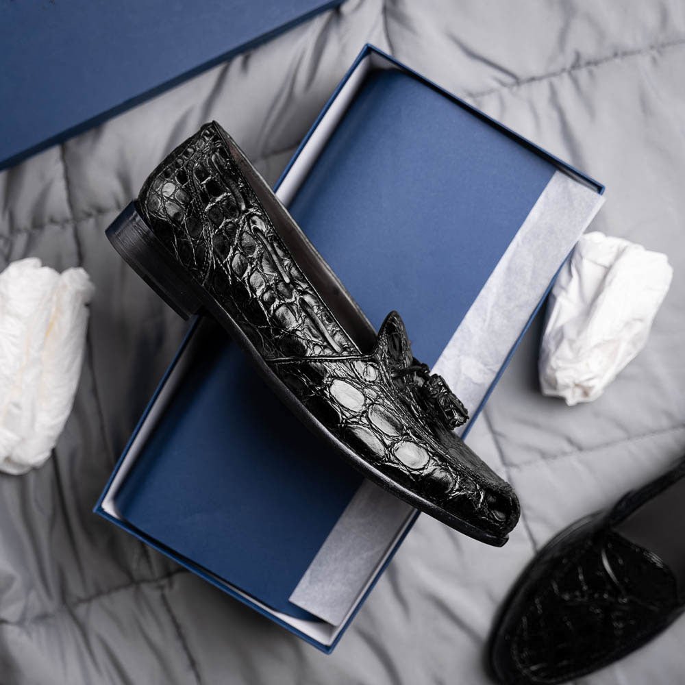 11 - 582 - Blk Franco Crocodile Tassel Loafer, Black Shop by Zelli Italia – Don't Panic Shoes