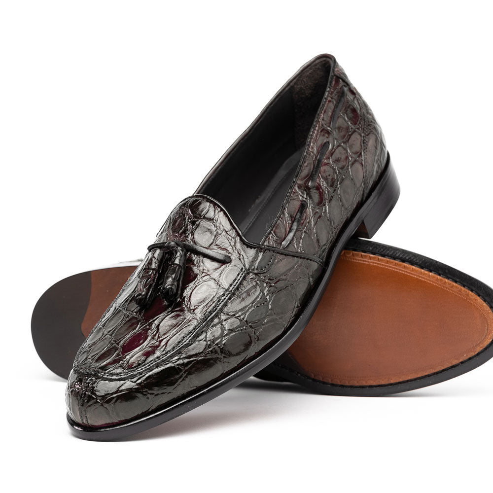 11 - 582 - Nic Franco Crocodile Tassel Loafer, Nicotine Sale by Zelli Italia – Don't Panic Shoes