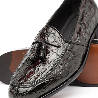 11 - 582 - Nic Franco Crocodile Tassel Loafer, Nicotine Sale by Zelli Italia – Don't Panic Shoes