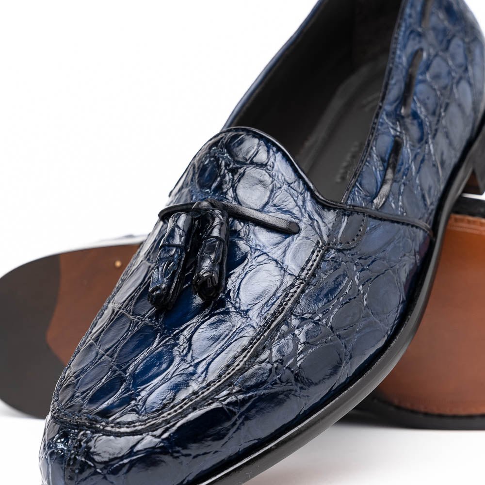 11 - 582 - Nvy Franco Crocodile Tassel Loafer, Navy Shop by Zelli Italia – Don't Panic Shoes