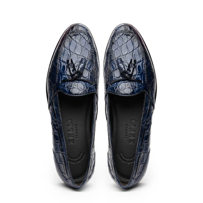11 - 582 - Nvy Franco Crocodile Tassel Loafer, Navy Shop by Zelli Italia – Don't Panic Shoes