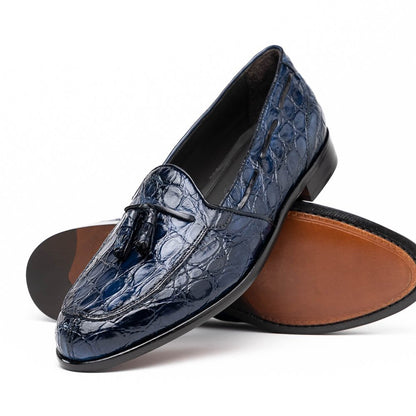 11 - 582 - Nvy Franco Crocodile Tassel Loafer, Navy Shop by Zelli Italia – Don't Panic Shoes