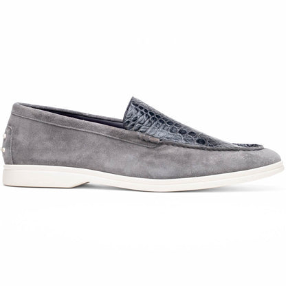 11 - 603 - Gry Bene Sueded Italian Goatskin And Crocodile Loafer Grey Shop by Zelli Italia – Don't Panic Shoes