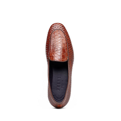 11 - 620 - Cgn Palio Genuine Crocodile And Calfskin Basketweave Slip On, Cognac Shop by Zelli Italia – Don't Panic Shoes
