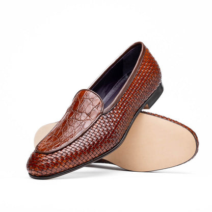 11 - 620 - Cgn Palio Genuine Crocodile And Calfskin Basketweave Slip On, Cognac Shop by Zelli Italia – Don't Panic Shoes