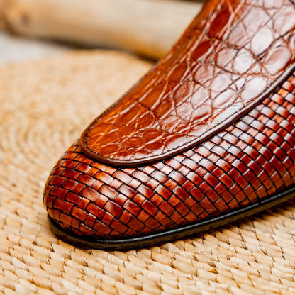 11 - 620 - Cgn Palio Genuine Crocodile And Calfskin Basketweave Slip On, Cognac Shop by Zelli Italia – Don't Panic Shoes