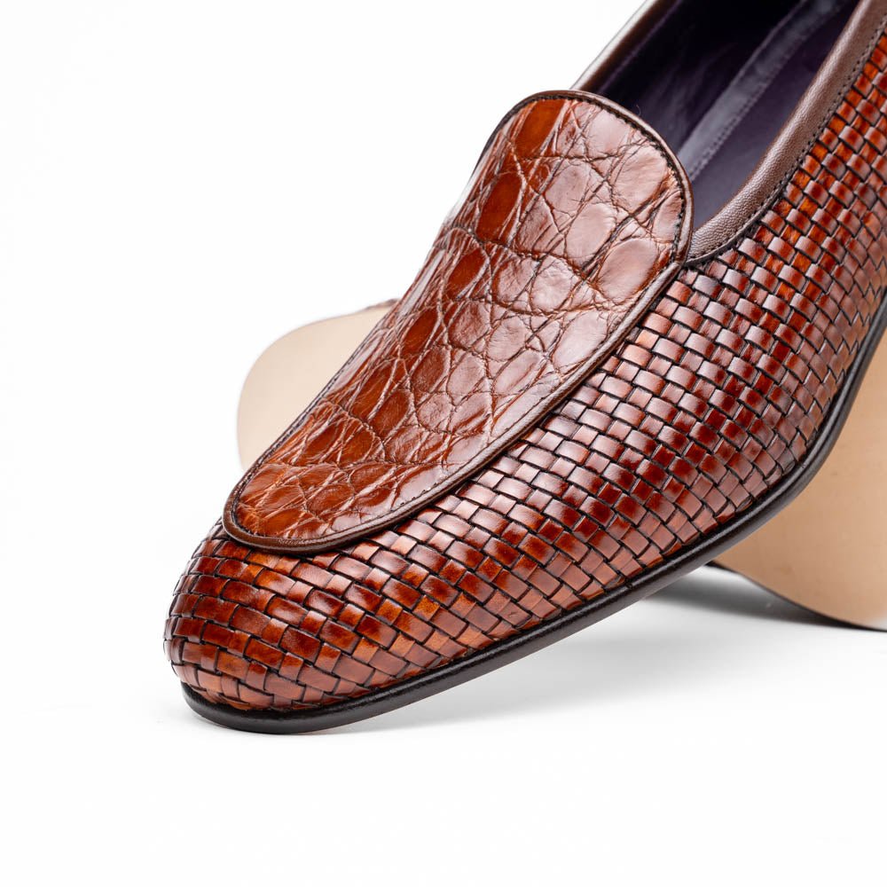 11 - 620 - Cgn Palio Genuine Crocodile And Calfskin Basketweave Slip On, Cognac Shop by Zelli Italia – Don't Panic Shoes
