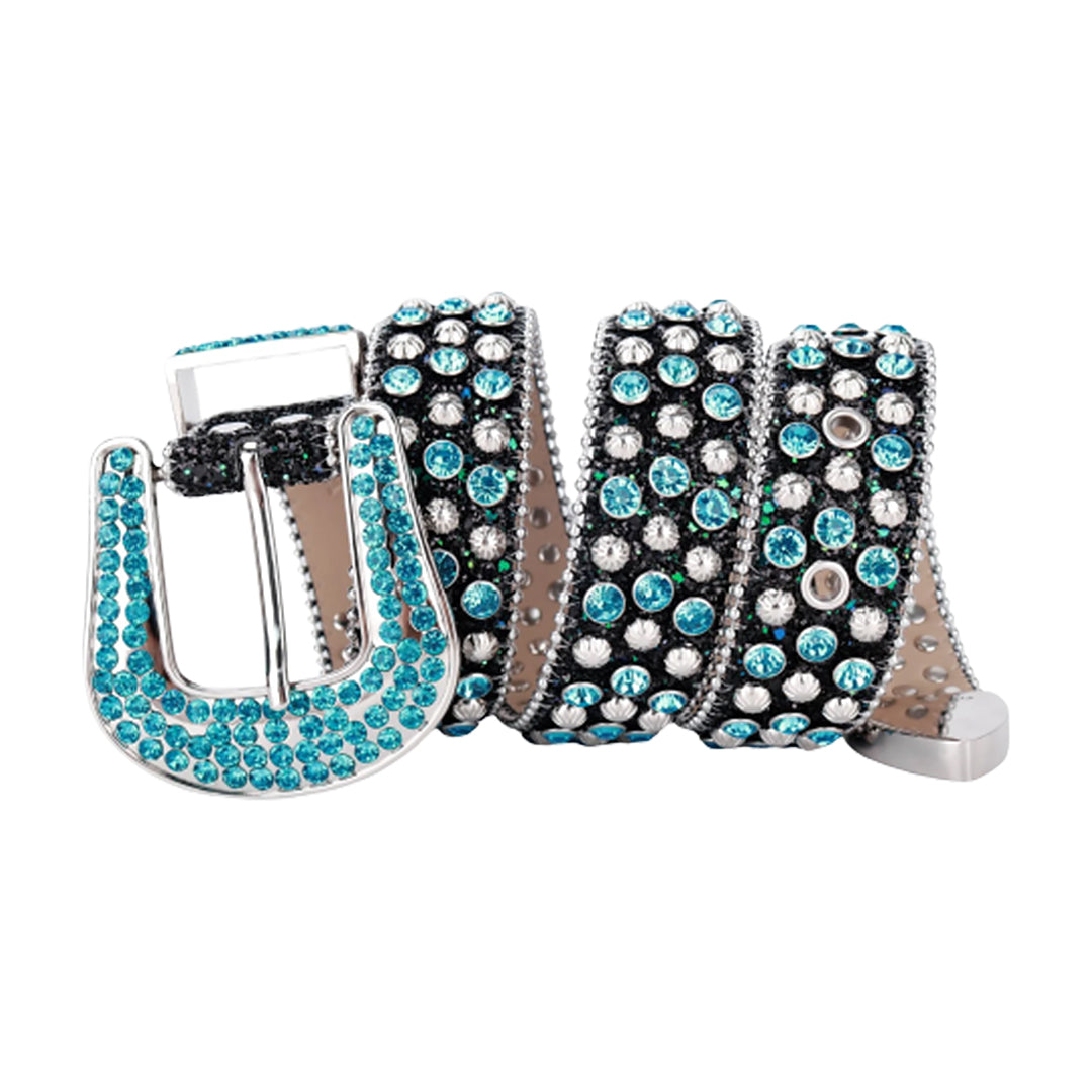 Black Strap With Aqua & Crystal Rhinestone Belt