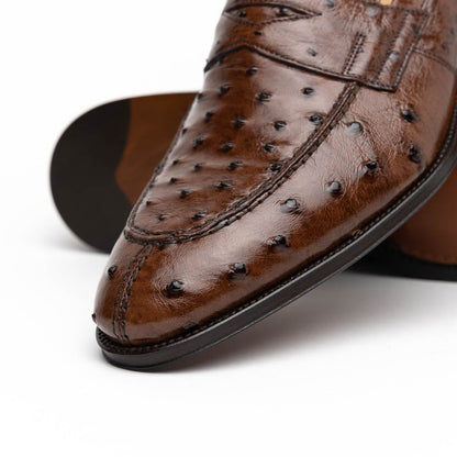 13 - 500 - Brn Roma Ostrich Quill Penny Loafer, Brown Shop by Zelli Italia – Don't Panic Shoes