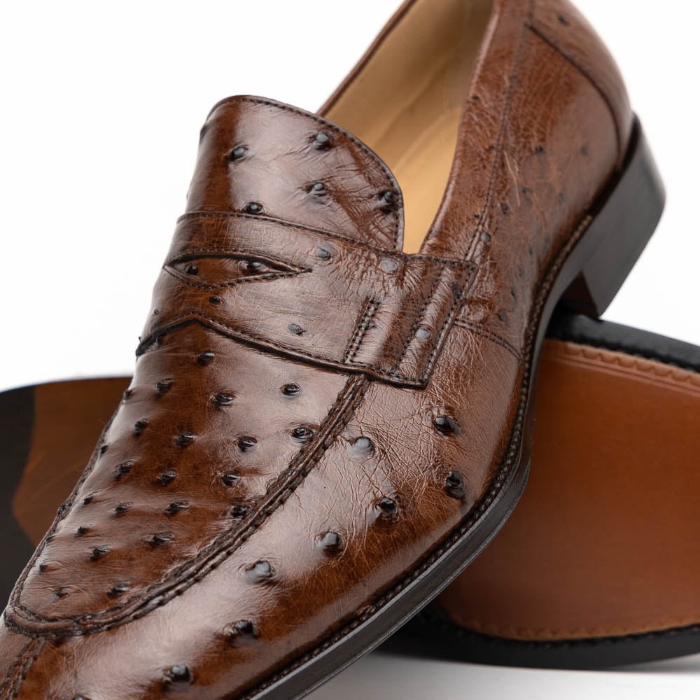 13 - 500 - Brn Roma Ostrich Quill Penny Loafer, Brown Shop by Zelli Italia – Don't Panic Shoes
