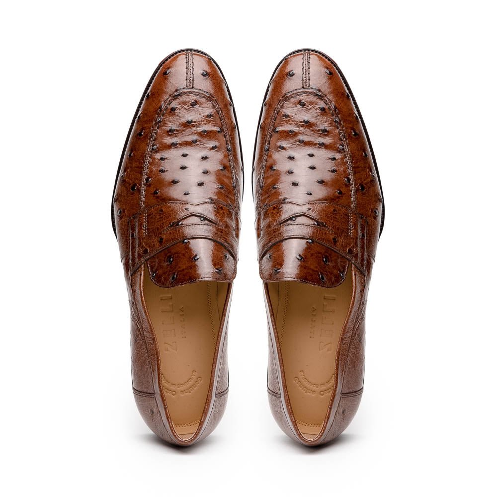 13 - 500 - Brn Roma Ostrich Quill Penny Loafer, Brown Shop by Zelli Italia – Don't Panic Shoes