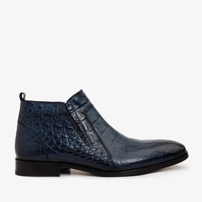 The Randor Navy Blue Crocodile Leather Side-Zip Dress Ankle Men Boot