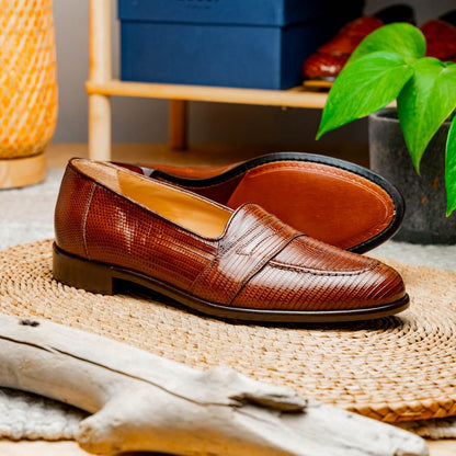 14 - 202 - Cgn Rossi Teju Lizard Penny Loafer, Cognac Shop by Zelli Italia – Don't Panic Shoes