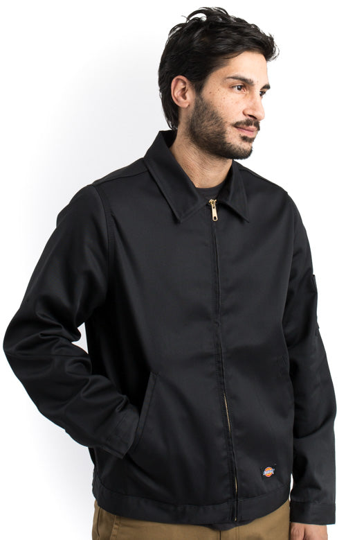 Black unlined jacket with iconic Eisenhower design and durable fabric