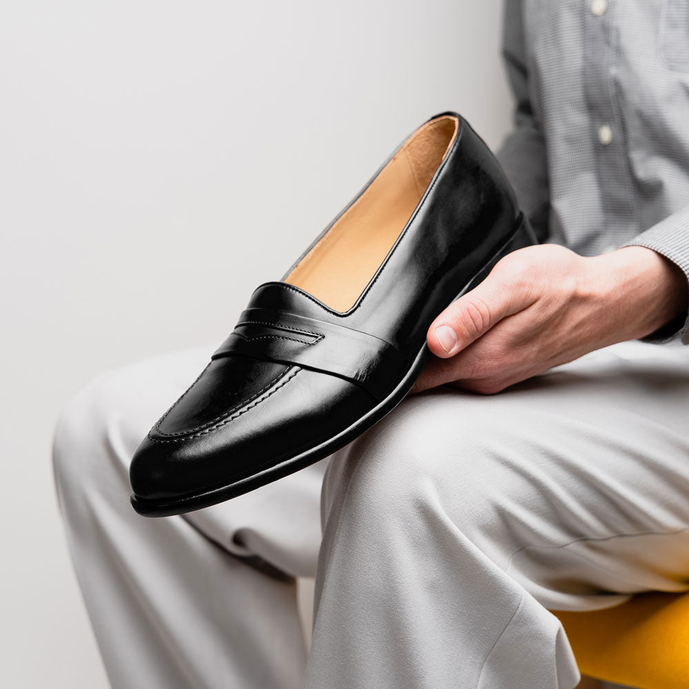 15 - 203 - Blk Savannah Calfskin Penny Loafer, Black Shop by Zelli Italia – Don't Panic Shoes