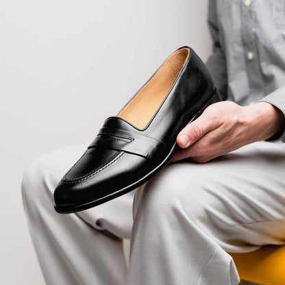 15 - 203 - Blk Savannah Calfskin Penny Loafer, Black Shop by Zelli Italia – Don't Panic Shoes