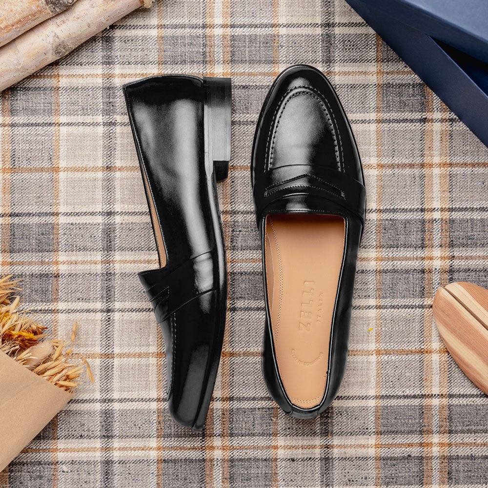 15 - 203 - Blk Savannah Calfskin Penny Loafer, Black Shop by Zelli Italia – Don't Panic Shoes