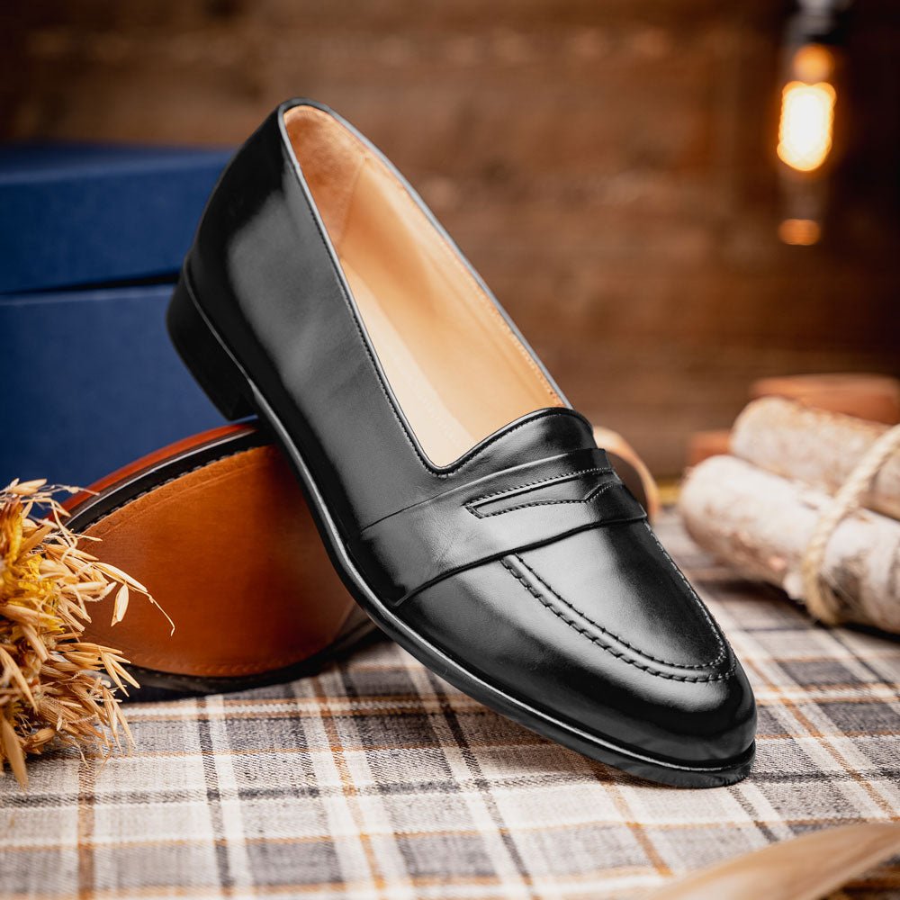15 - 203 - Blk Savannah Calfskin Penny Loafer, Black Shop by Zelli Italia – Don't Panic Shoes