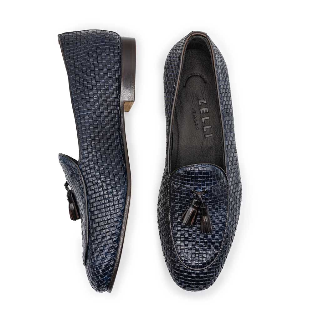 15 - 216 - Nvy Tino Calfskin Woven Tassel Loafer, Navy Shop by Zelli Italia – Don't Panic Shoes