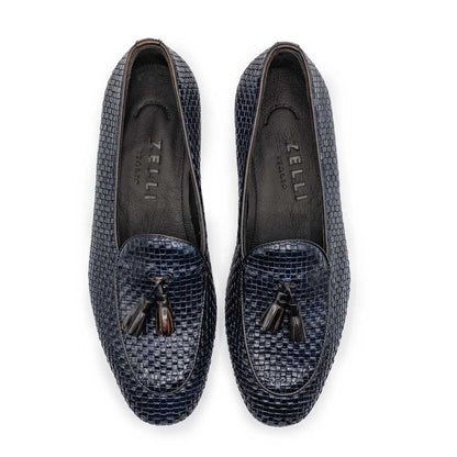 15 - 216 - Nvy Tino Calfskin Woven Tassel Loafer, Navy Shop by Zelli Italia – Don't Panic Shoes