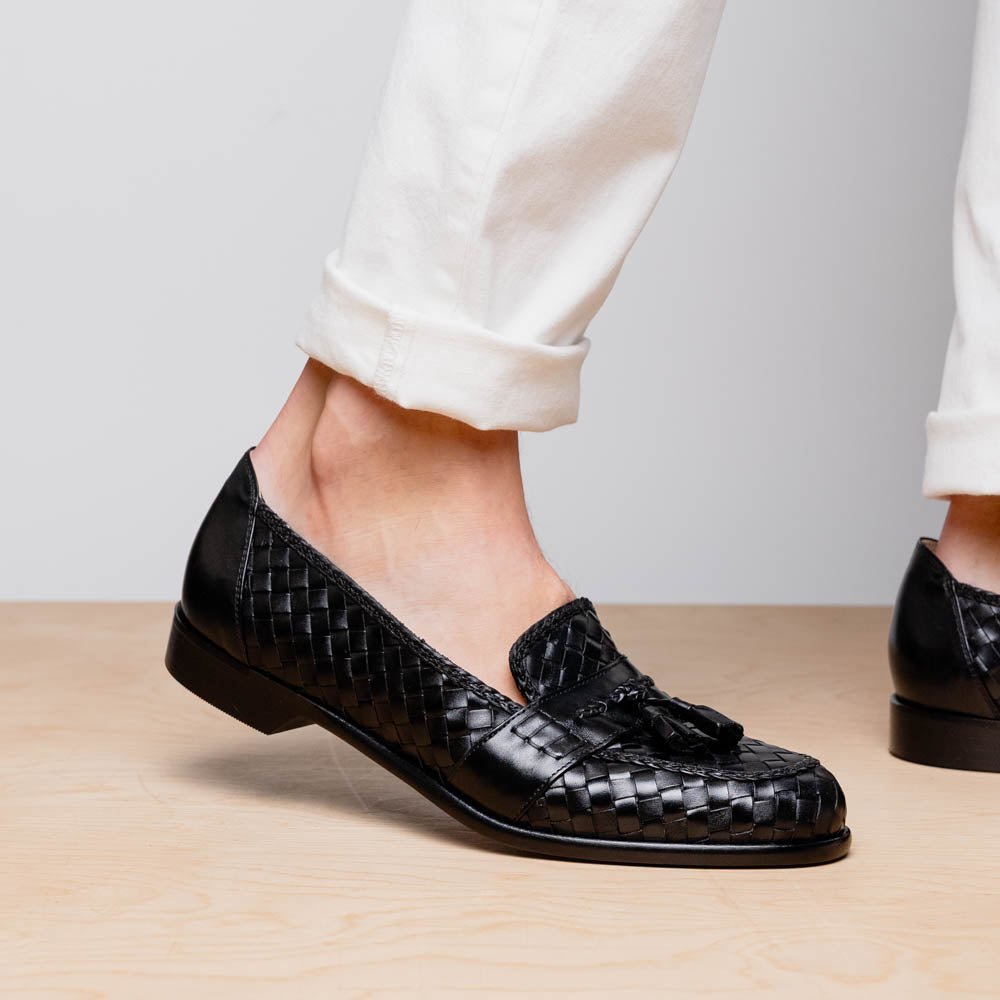 15 - 250 - Blk Riviera Basketweave Calfskin Tassel Loafer, Black Shop by Zelli Italia – Don't Panic Shoes