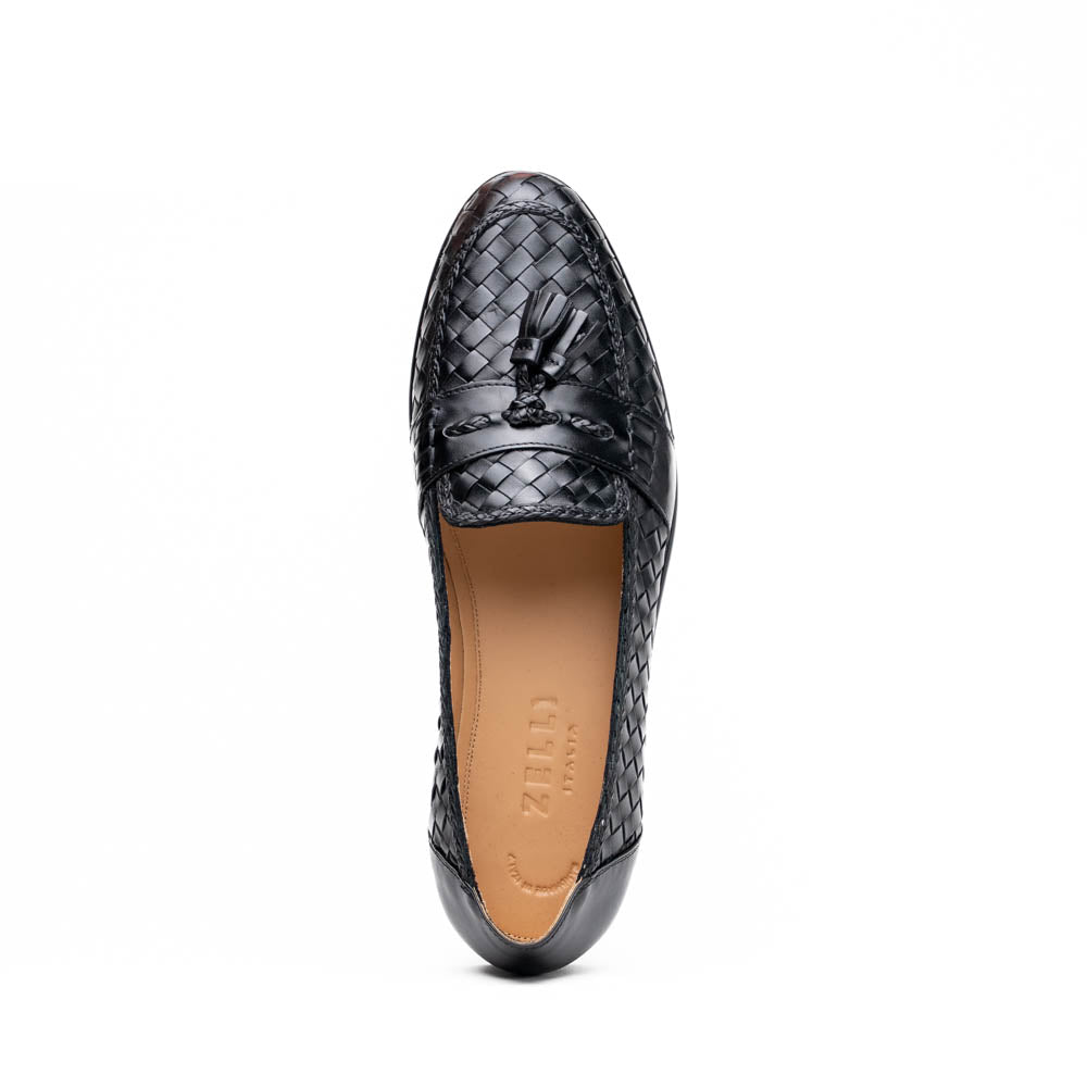 15 - 250 - Blk Riviera Basketweave Calfskin Tassel Loafer, Black Shop by Zelli Italia – Don't Panic Shoes