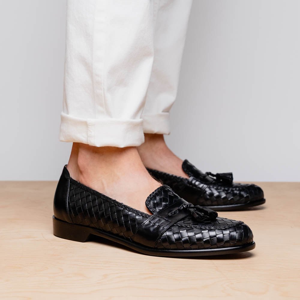 15 - 250 - Blk Riviera Basketweave Calfskin Tassel Loafer, Black Shop by Zelli Italia – Don't Panic Shoes