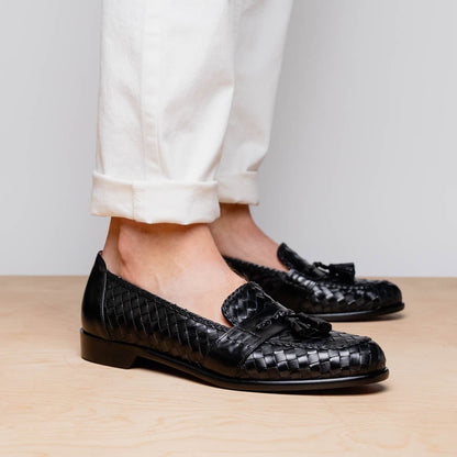 15 - 250 - Blk Riviera Basketweave Calfskin Tassel Loafer, Black Shop by Zelli Italia – Don't Panic Shoes
