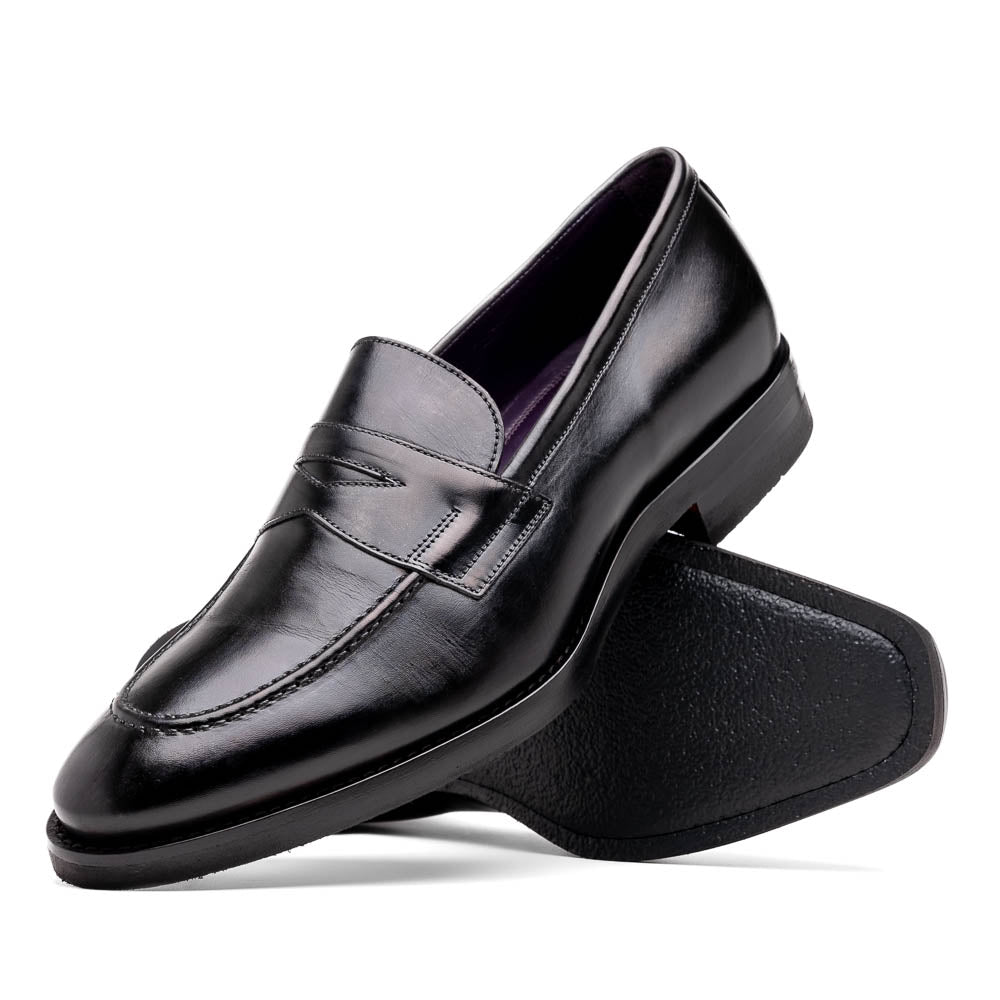15 - 400 - Blk Roma Hand Burnished Calfskin Penny Loafer Black Shop by Zelli Italia – Don't Panic Shoes