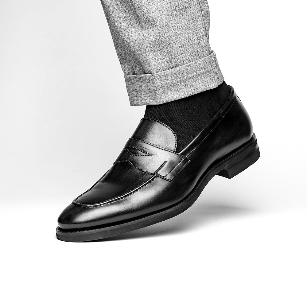 15 - 400 - Blk Roma Hand Burnished Calfskin Penny Loafer Black Shop by Zelli Italia – Don't Panic Shoes