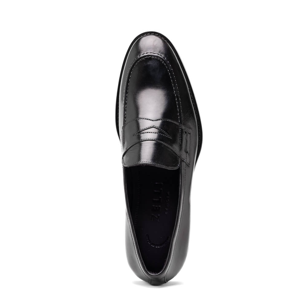 15 - 400 - Blk Roma Hand Burnished Calfskin Penny Loafer Black Shop by Zelli Italia – Don't Panic Shoes