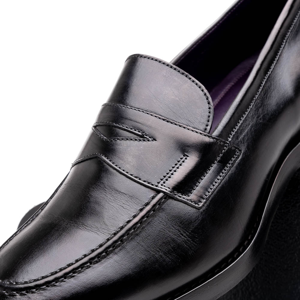 15 - 400 - Blk Roma Hand Burnished Calfskin Penny Loafer Black Shop by Zelli Italia – Don't Panic Shoes
