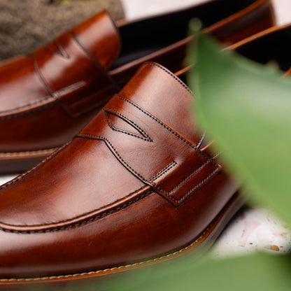 15 - 400 - Cgn Roma Hand Burnished Calfskin Penny Loafer Cognac Shop by Zelli Italia – Don't Panic Shoes