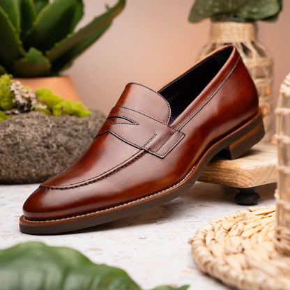 15 - 400 - Cgn Roma Hand Burnished Calfskin Penny Loafer Cognac Shop by Zelli Italia – Don't Panic Shoes