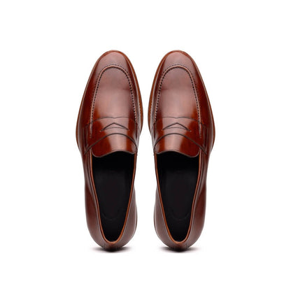 15 - 400 - Cgn Roma Hand Burnished Calfskin Penny Loafer Cognac Shop by Zelli Italia – Don't Panic Shoes