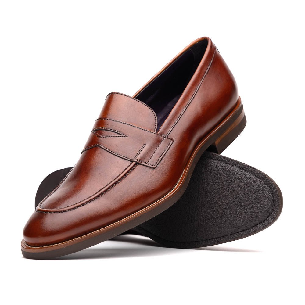 15 - 400 - Cgn Roma Hand Burnished Calfskin Penny Loafer Cognac Shop by Zelli Italia – Don't Panic Shoes