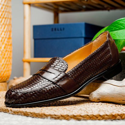 15 - 585 - Brn Nicola Italian Calfskin Basketweave, Dark Brown Shop by Zelli Italia – Don't Panic Shoes