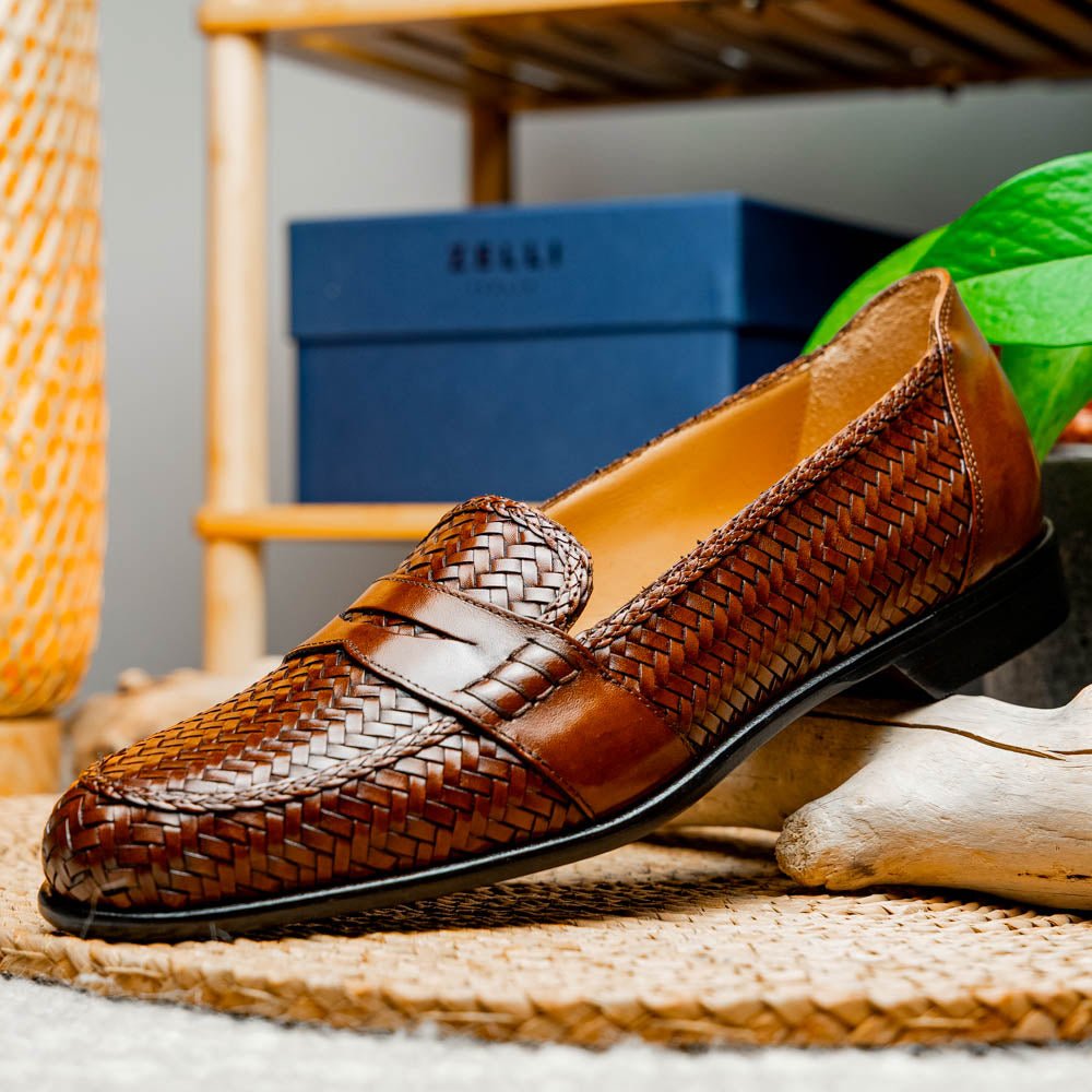 15 - 585 - Cgn Nicola Italian Calfskin Basketweave, Cognac Shop by Zelli Italia – Don't Panic Shoes