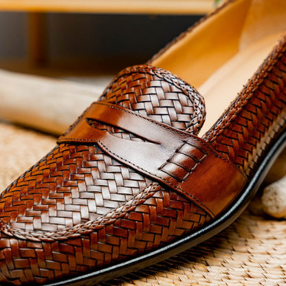 15 - 585 - Cgn Nicola Italian Calfskin Basketweave, Cognac Shop by Zelli Italia – Don't Panic Shoes