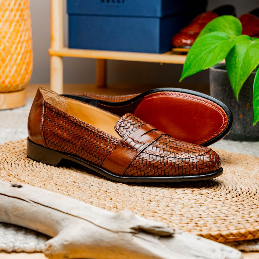 15 - 585 - Cgn Nicola Italian Calfskin Basketweave, Cognac Shop by Zelli Italia – Don't Panic Shoes