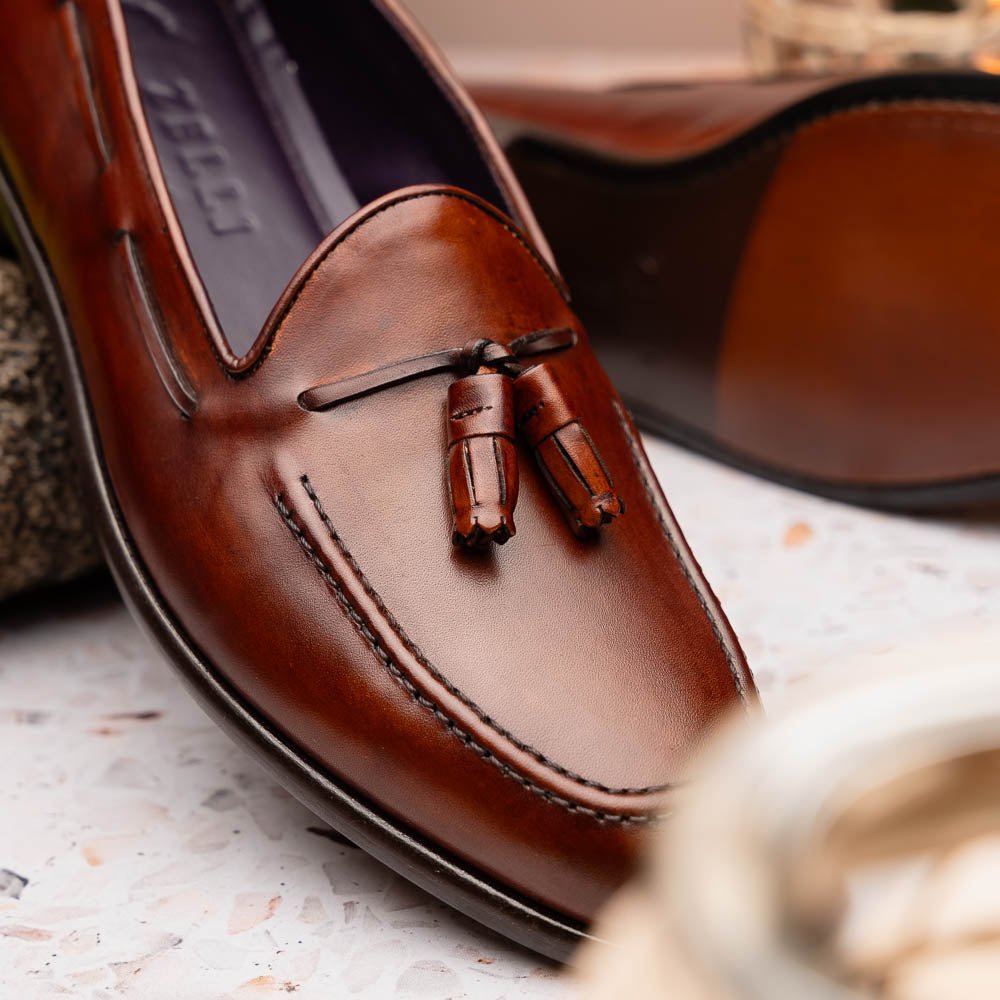 15 - 586 - Cgn Franco Italian Calfskin Tassel Loafer Cognac Shop by Zelli Italia – Don't Panic Shoes