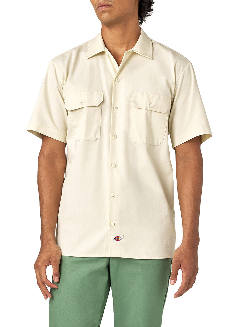 (1574SN9) Short Sleeve Work Shirt in Stone White, featuring Cap Grey accents and durable fabric 