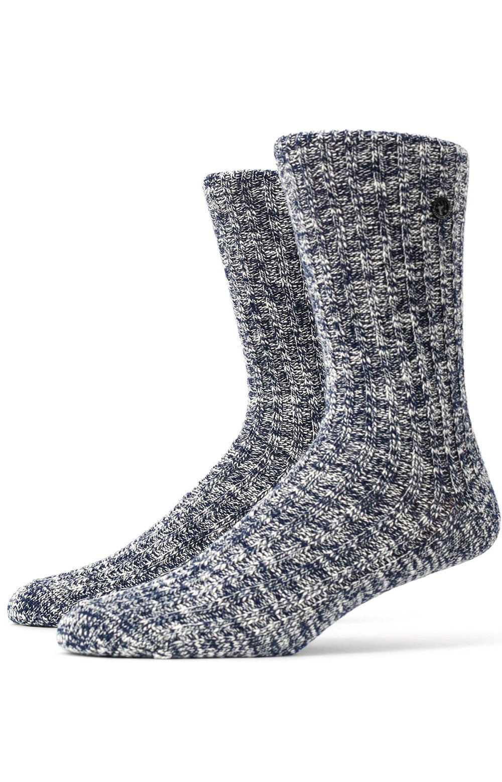 Cotton slub socks in blue and white with ribbed texture and soft, breathable fabric 