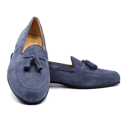 16 - 580 - Blu Naples Italian Kid Suede Tassel Loafer, Blue Water Sale by Zelli Italia – Don't Panic Shoes
