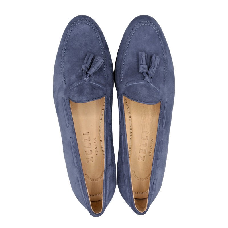 16 - 580 - Blu Naples Italian Kid Suede Tassel Loafer, Blue Water Sale by Zelli Italia – Don't Panic Shoes
