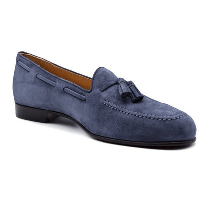 16 - 580 - Blu Naples Italian Kid Suede Tassel Loafer, Blue Water Sale by Zelli Italia – Don't Panic Shoes